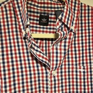 Dockers Men's Red, White and Blue Checkered Long-Sleeved Shirt